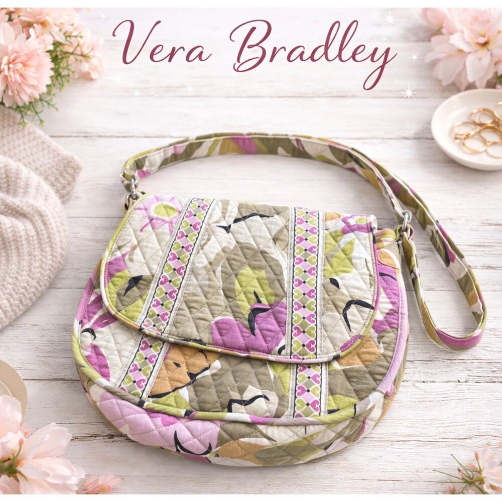 Vera Bradley Portobello Road Large Saddle Up Purple Green Gray Crossbody Bag
